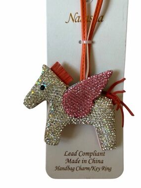 Natasha Couture Two-Sided Pink Winged Pegasus Bag Charm w/Rhinestones